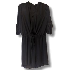 Flattering BCX XL Black Drawstring Asymmetrical Sheer-Sleeved Dress with Lining